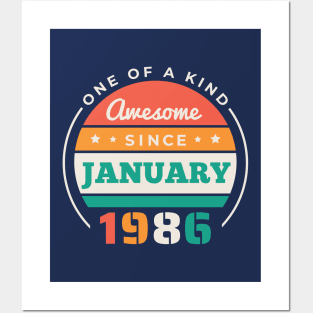 Retro Awesome Since January 1986 Birthday Vintage Bday 1986 Posters and Art